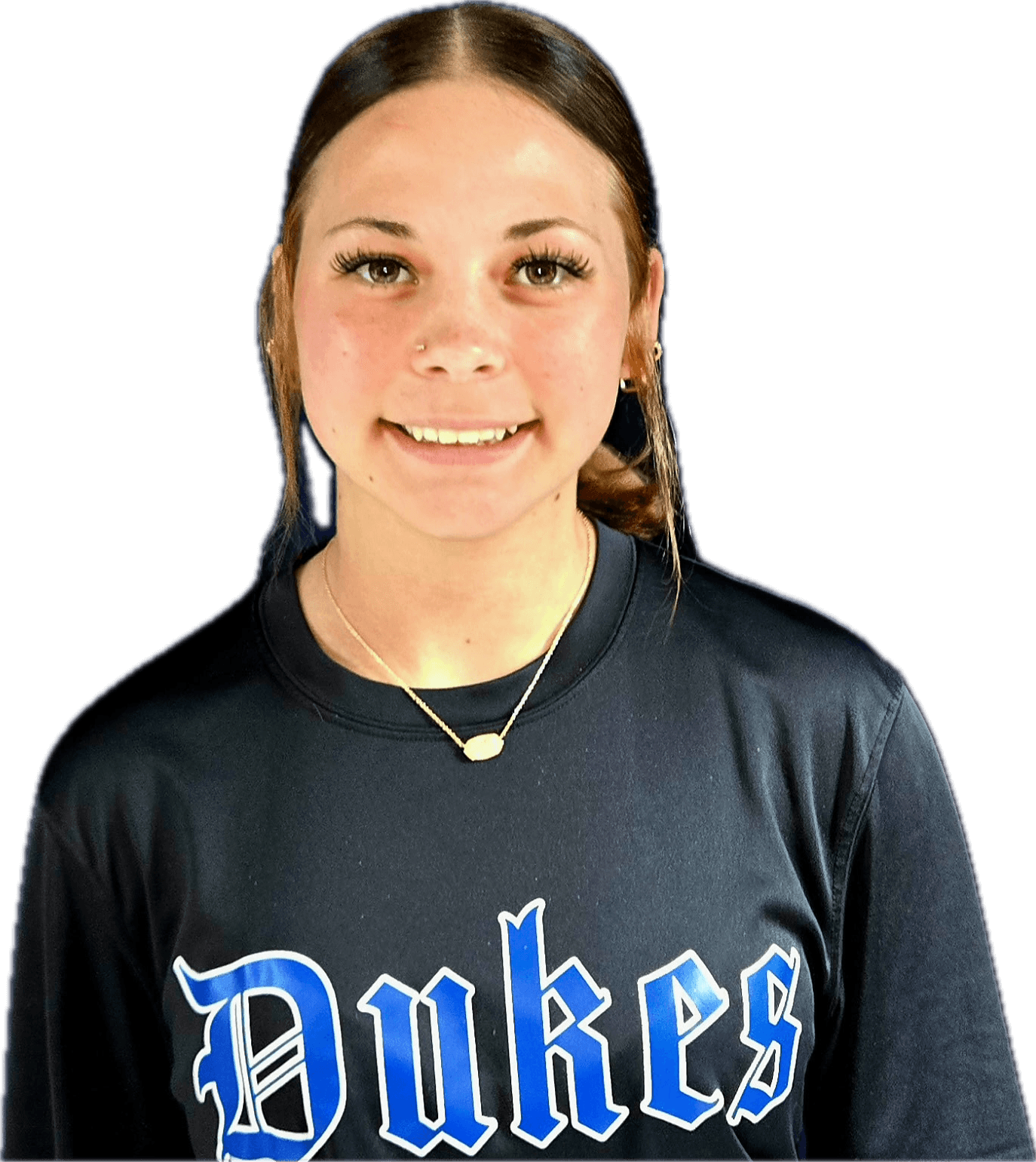 Alexis Arnold, Class of 2029 softball pitcher, in her Lady Dukes uniform.
